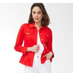 CHICO'S Red Ruffle Hem Blazer Jacket Jacket // S